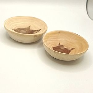 Hand Crafted Wooden Jewelry Coin Dishes Set of Two From Locally Grown Wood